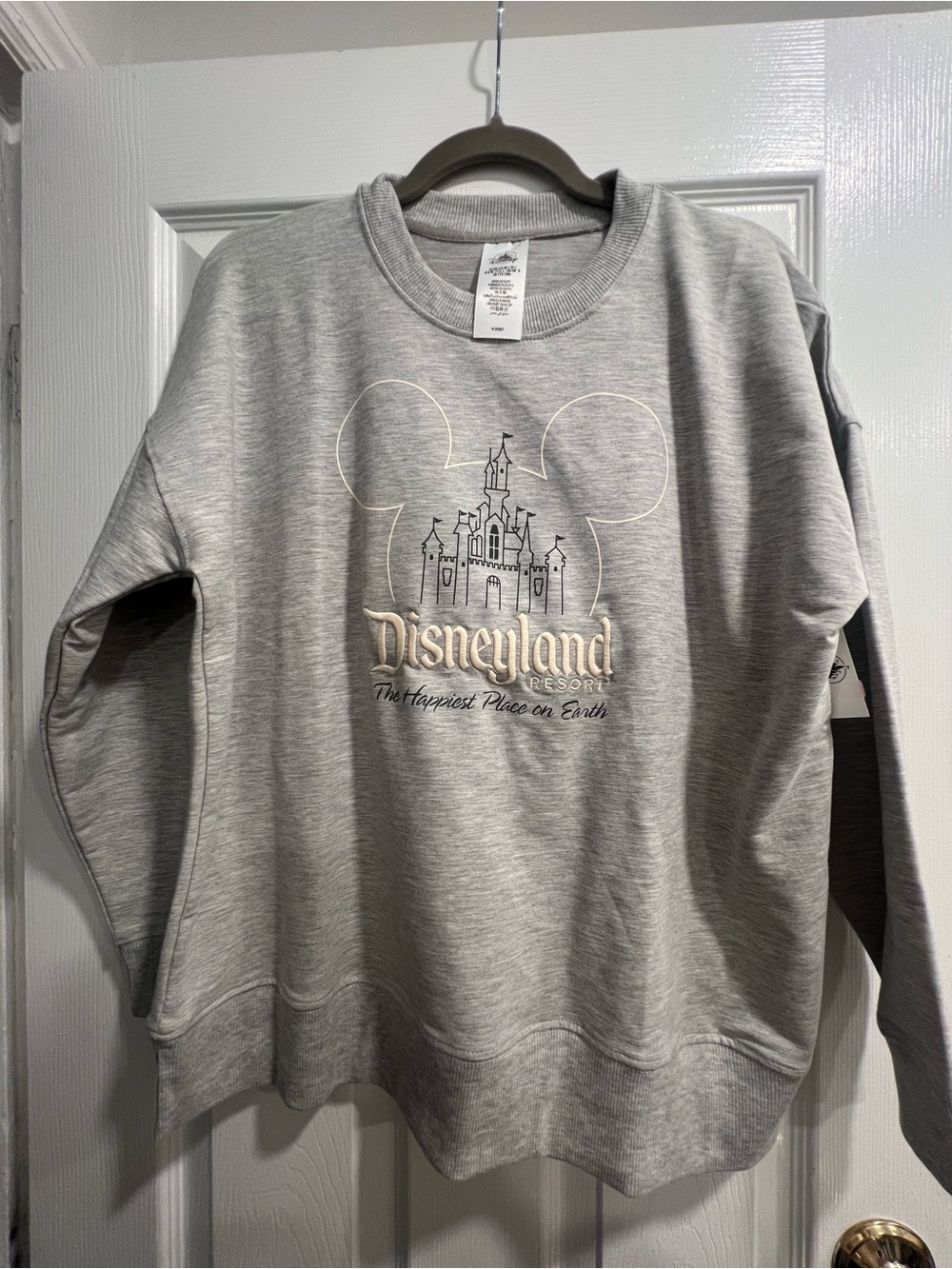 Grey Disneyland Crewneck Sweatshirt Embroidered Castle Long Sleeve Sweater
